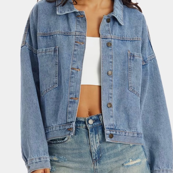 Howdy Lip Print Button Front Denim Jacket. medium blue wash. - Picture 3 of 3